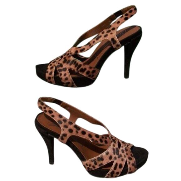 Donald Pliner Brown Hair Calf Animal Print Leather Shoe Slingback Suede $345 NIB - Picture 3 of 4